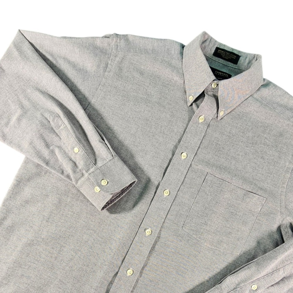 Cambridge Classics Men 16.5 34/35 Gray Wrinkle Free Oxford Shirt Button Down‎ L